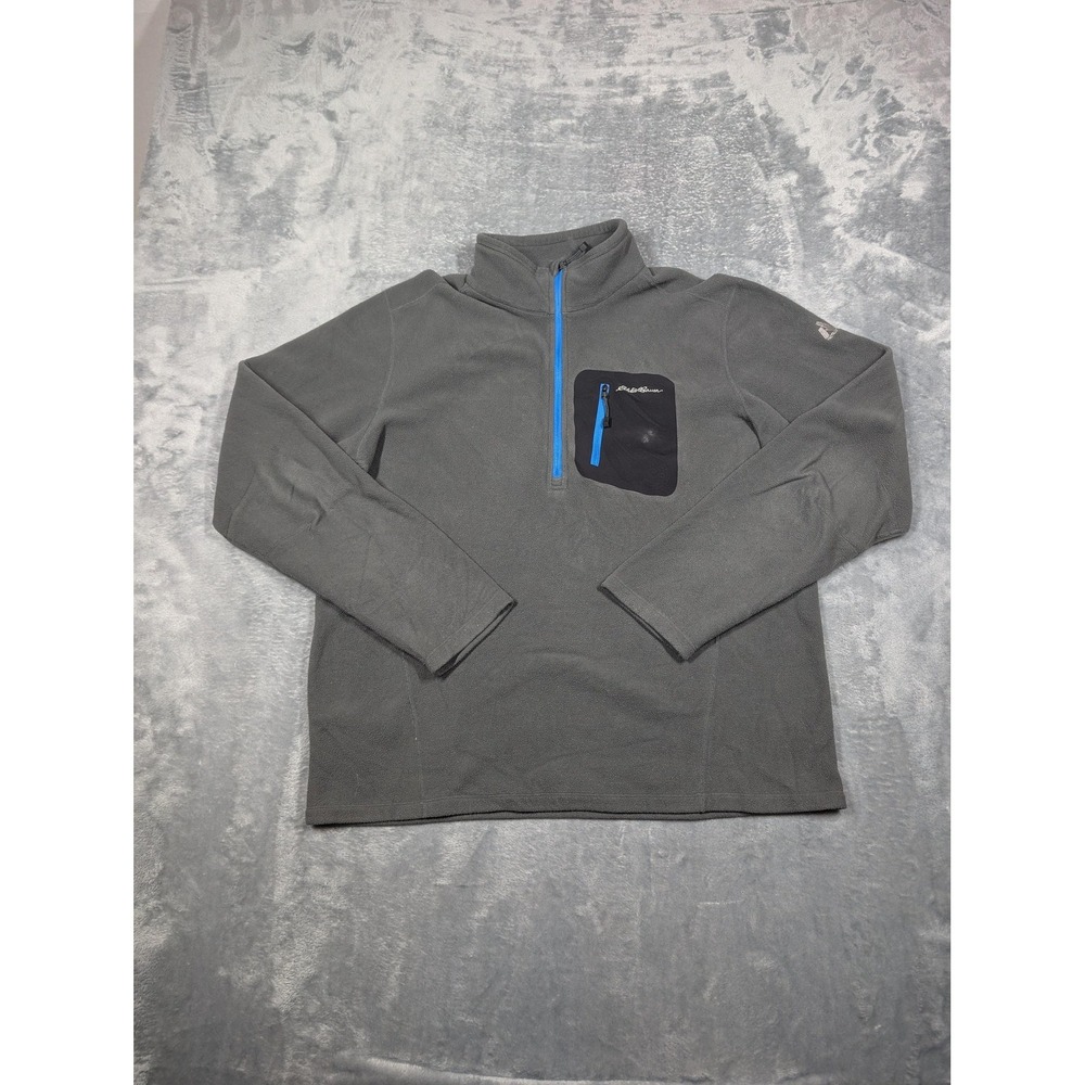 Eddie Bauer Pullover Mens Large Gray Fleece Quarter Zip Chest Pocket Hiking